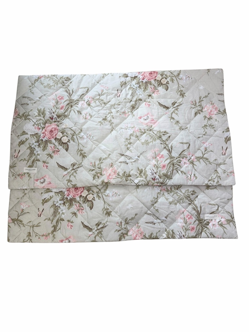 2 Cabbages & Roses London Henrietta Sage King Quilted Shams Floral Birds